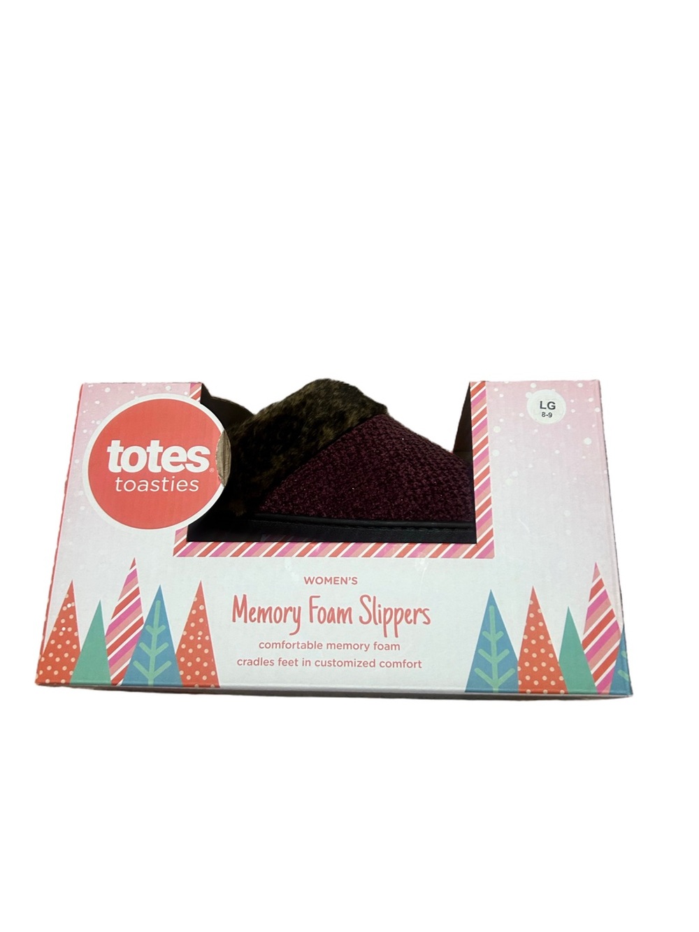 TotesToasties Women's Memory Foam Slippers - Burgundy size LG 8-9 NWT